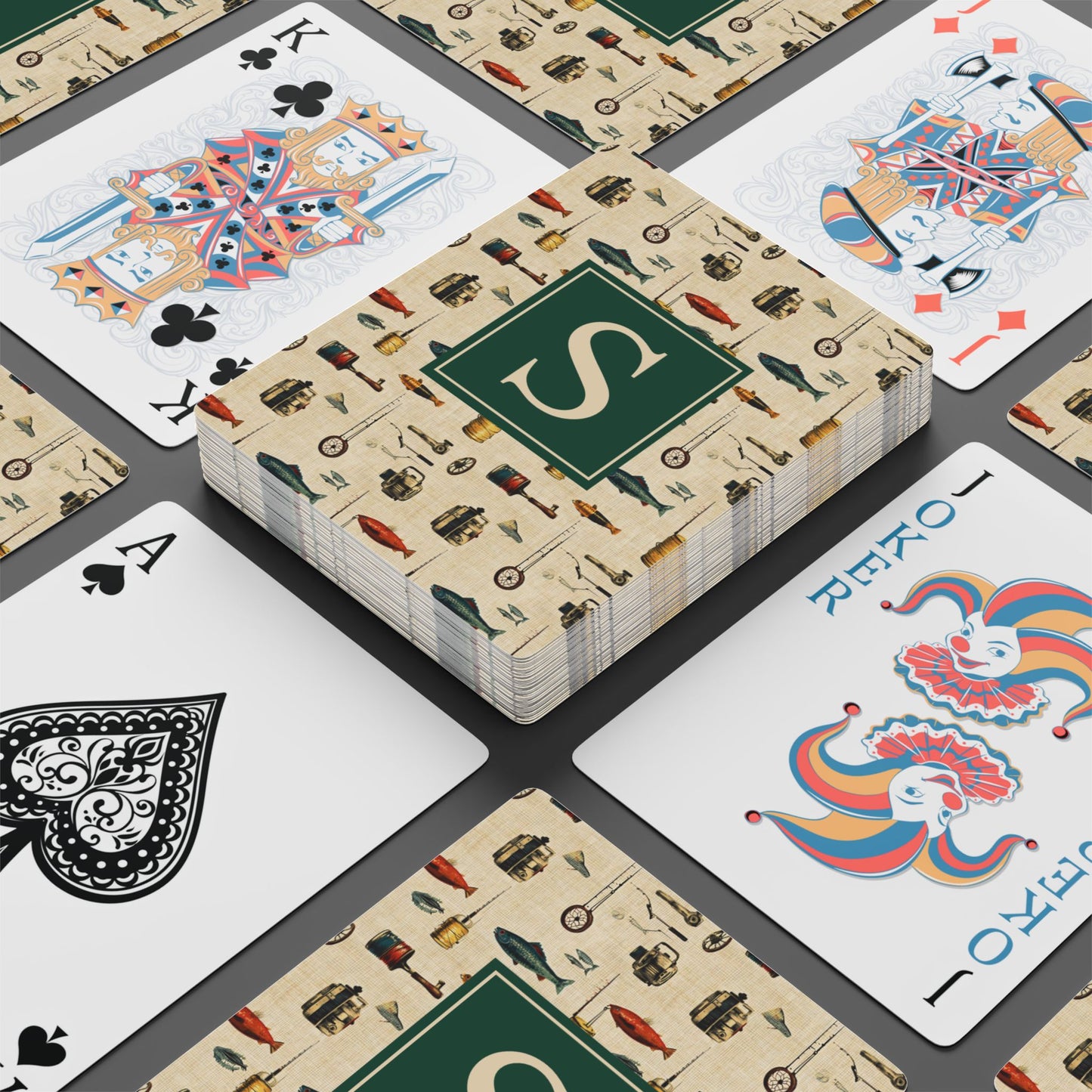 Personalized Classic Fishing Monogram Playing Cards