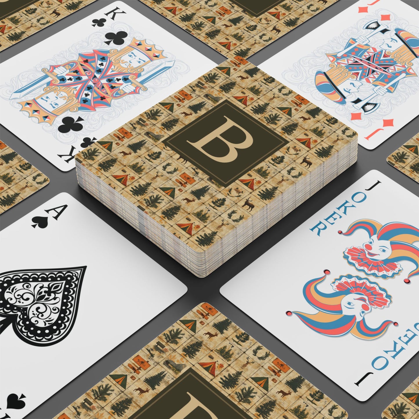 Personalized Rustic Camping Monogram Playing Cards