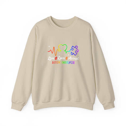 Live Love Accept Autism Awareness Sweatshirt | Neurodiversity Support Crewneck