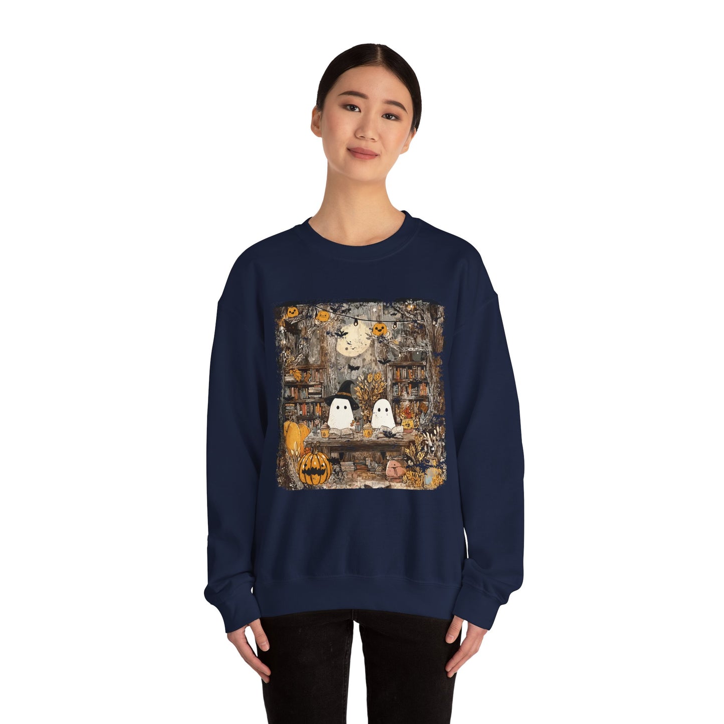 Ghost Library Comfort Colors Sweatshirt | Cozy Halloween Book Lover Crewneck
