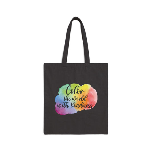 Color the World with Kindness Tote Bag – Reusable Canvas Bag with Inspirational Rainbow Design