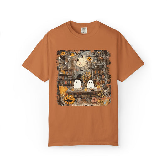 Ghost Library Comfort Colors T-Shirt | Cozy Halloween Reading Graphic Tee