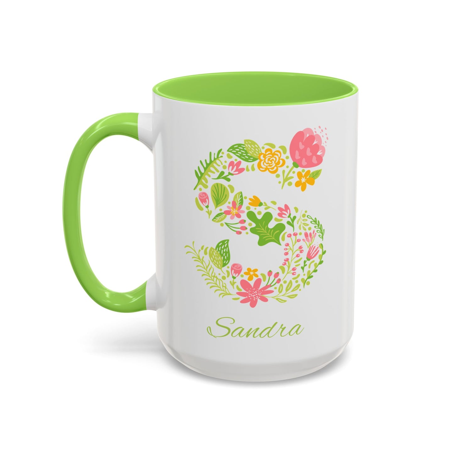 Personalized Floral Initial Mug | Custom Name Monogram Coffee Mug | 11oz or 15oz