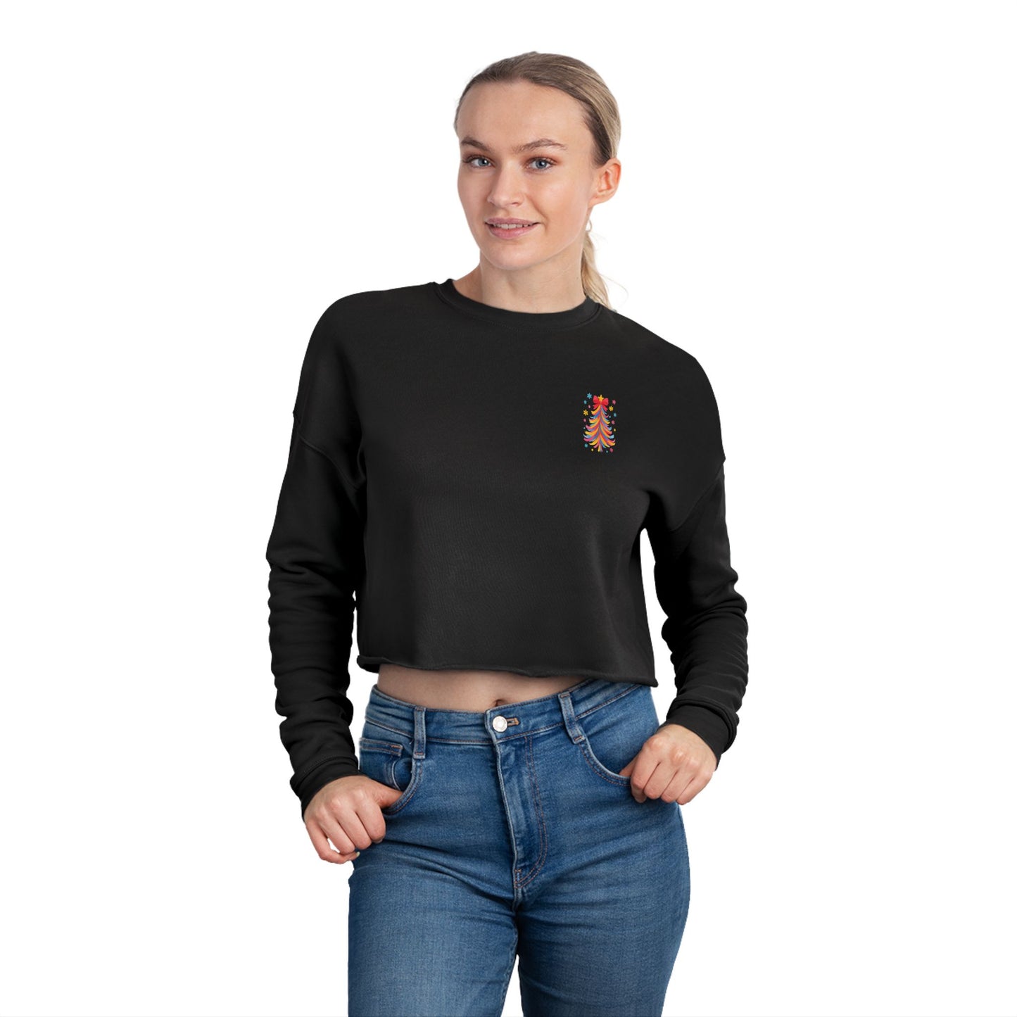 Brushstroke Tree Cropped Holiday Sweatshirt for Women by The Anchored Bloom