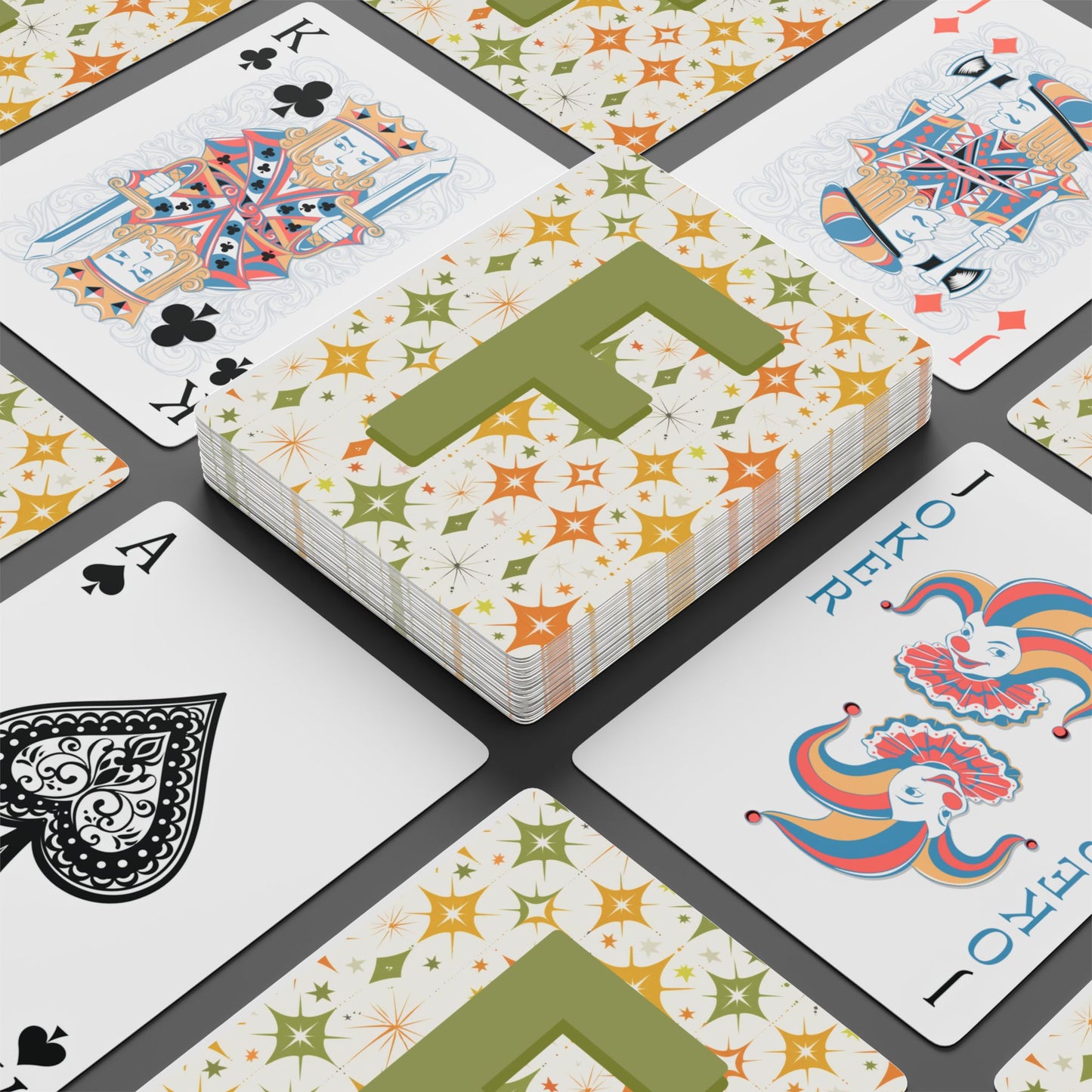 Personalized Retro Starburst Monogram Playing Cards