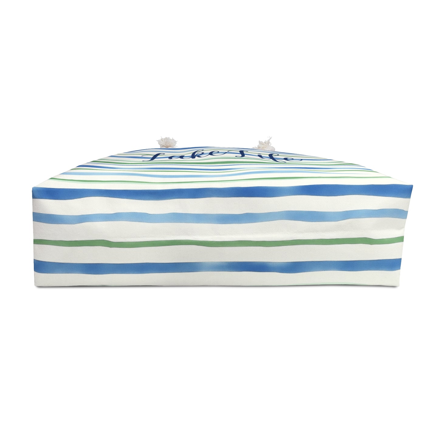 Personalized Blue and Green Stripe Rope Handle Tote Bag