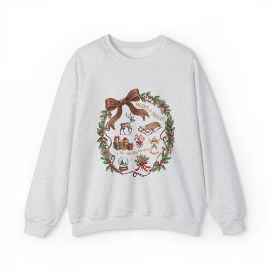 Merry and Bright Holiday Wreath Cozy Sweatshirt