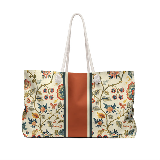 Personalized Heritage Floral Rope Handle Weekender Tote Bag