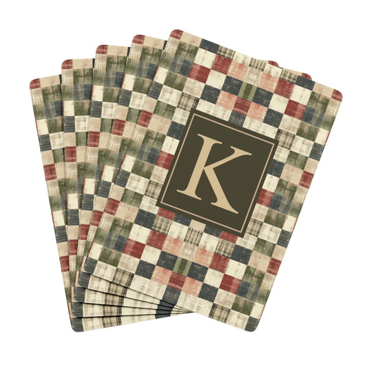 Personalized Rustic Patchwork Monogram Playing Cards