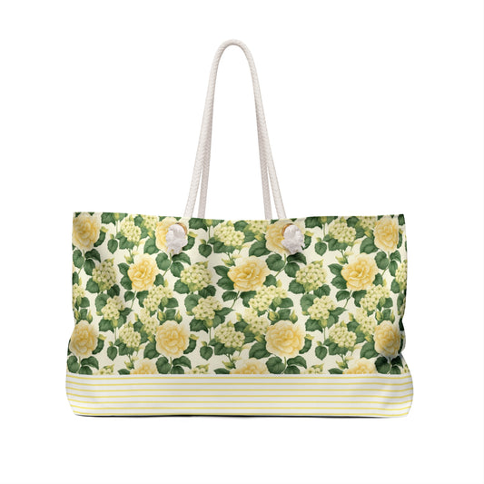 Personalized Yellow Rose Floral Rope Handle Weekender Tote Bag