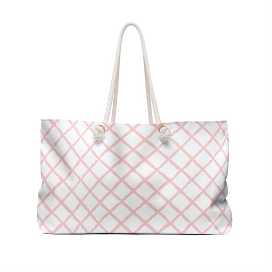 Personalized Pink Lattice Rope Handle Weekender Tote Bag