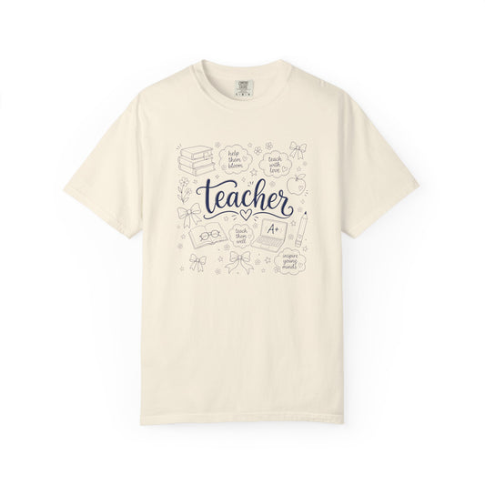 Teacher Comfort Colors® T-Shirt | Hand Drawn Teacher Graphic Tee