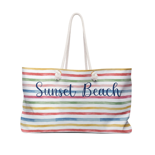 Personalized Summer Stripe Rope Handle Tote Bag