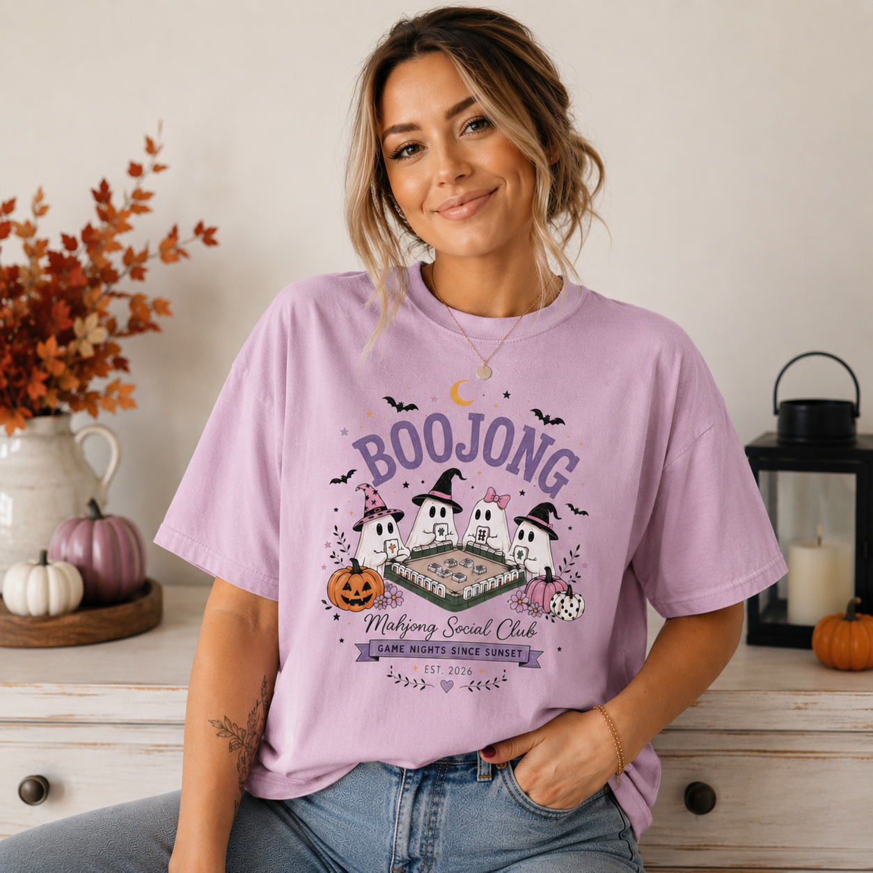 Cute Halloween Mahjong T-Shirt | Comfort Colors Ghost Mahjong Tee