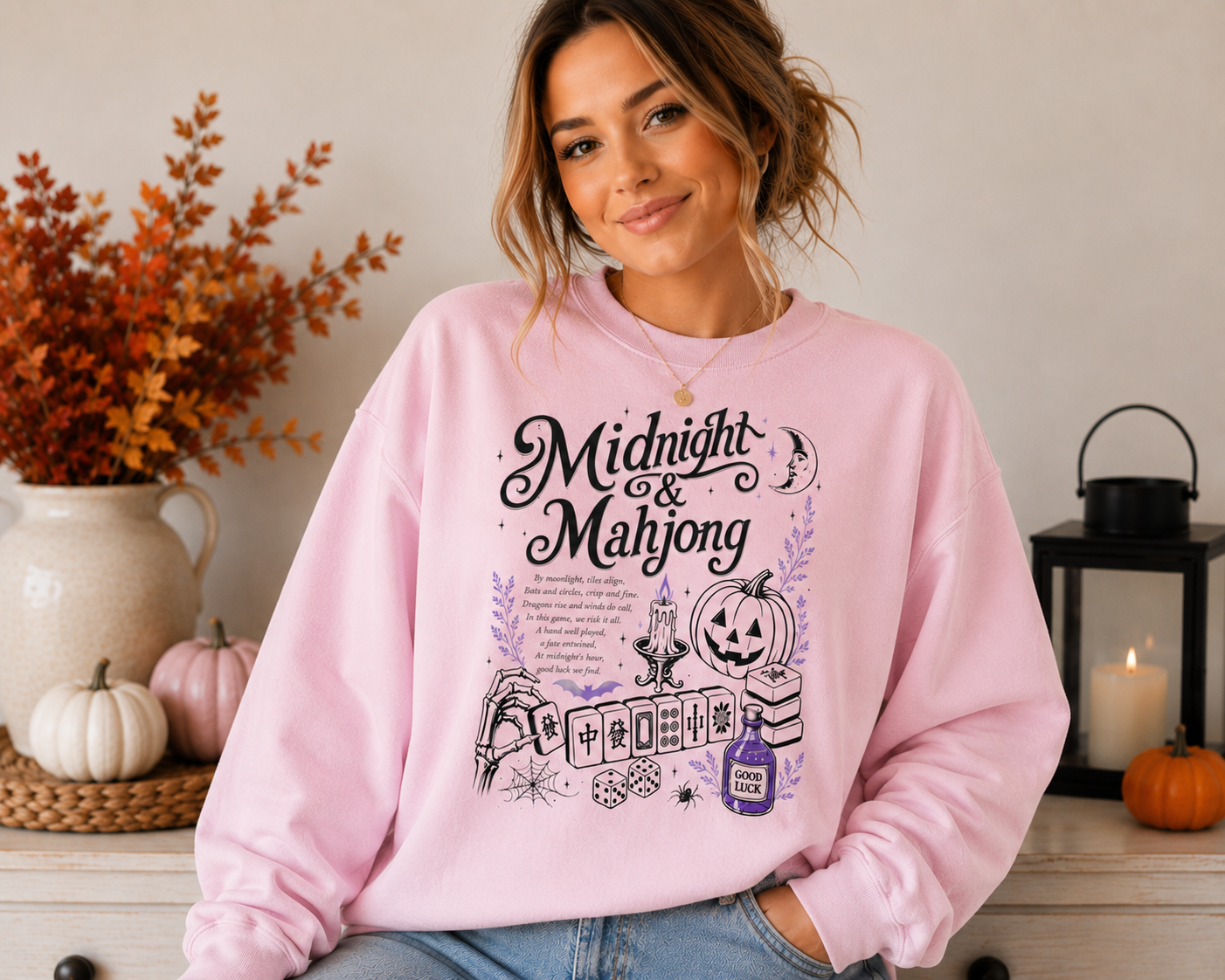 Midnight & Mahjong Sweatshirt | Halloween Mahjong Sweatshirt