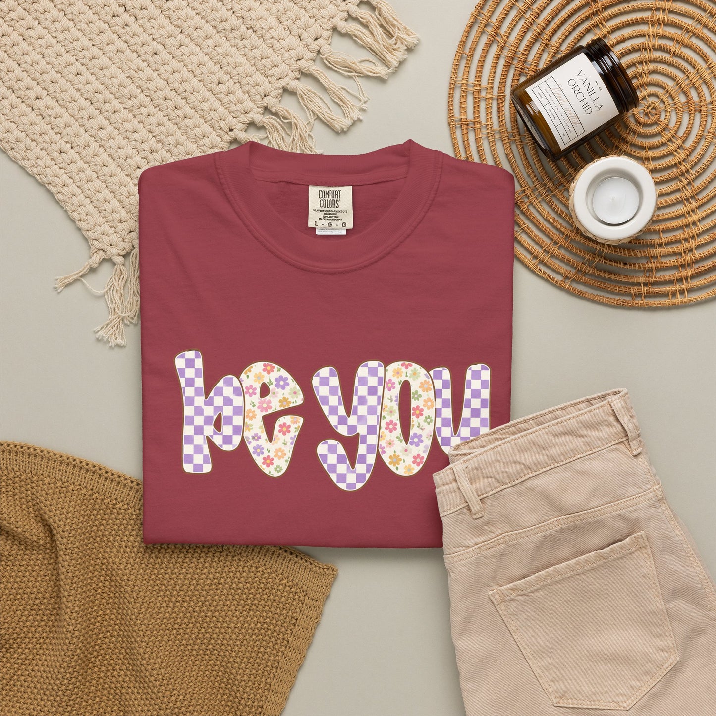 Be You Comfort Colors® T-Shirt | Retro Floral Checkered Inspirational Shirt