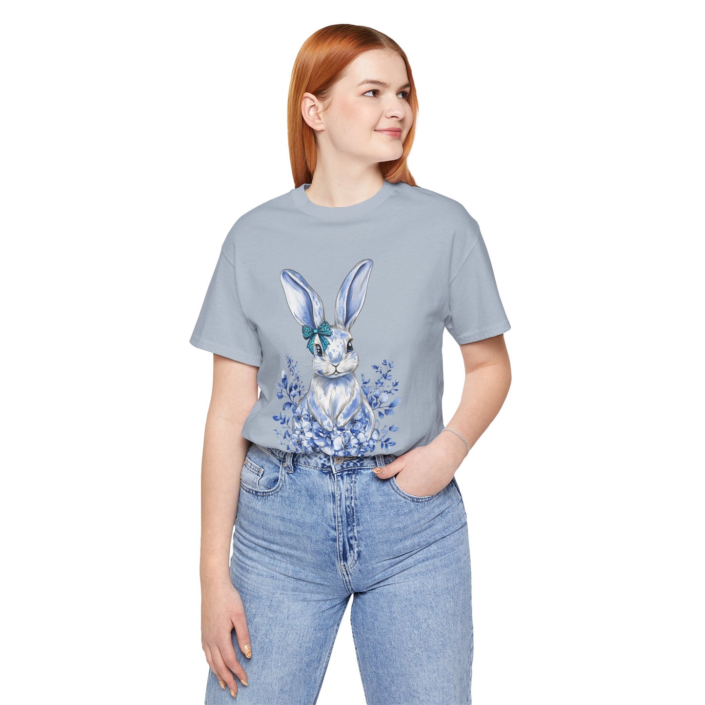 Blue Floral Bunny Shirt | Watercolor Easter Rabbit Tee