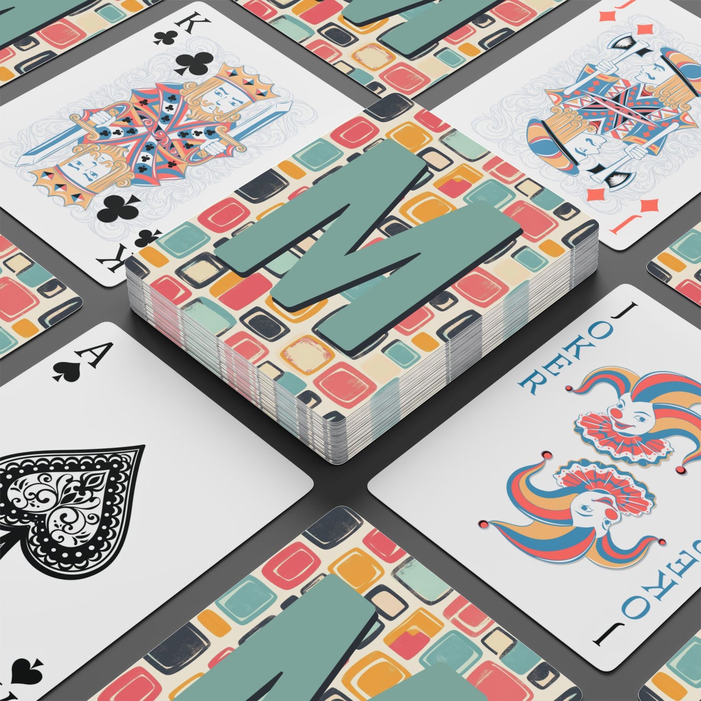 Personalized Midcentury Geometric Monogram Playing Cards