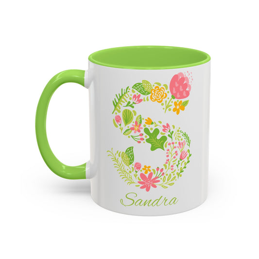 Personalized Floral Initial Mug | Custom Name Monogram Coffee Mug | 11oz or 15oz