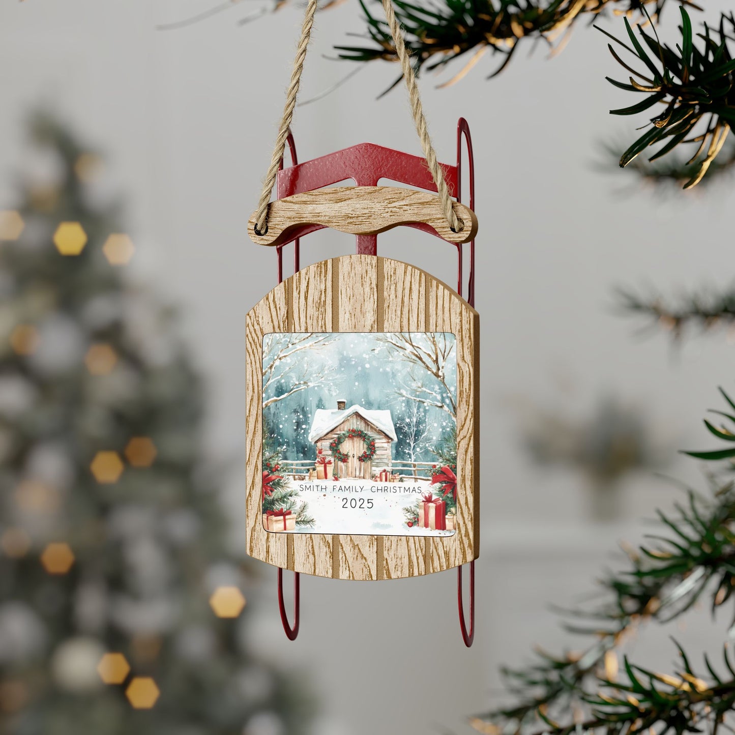 Personalized Holiday Barn Sled Ornament by The Anchored Bloom