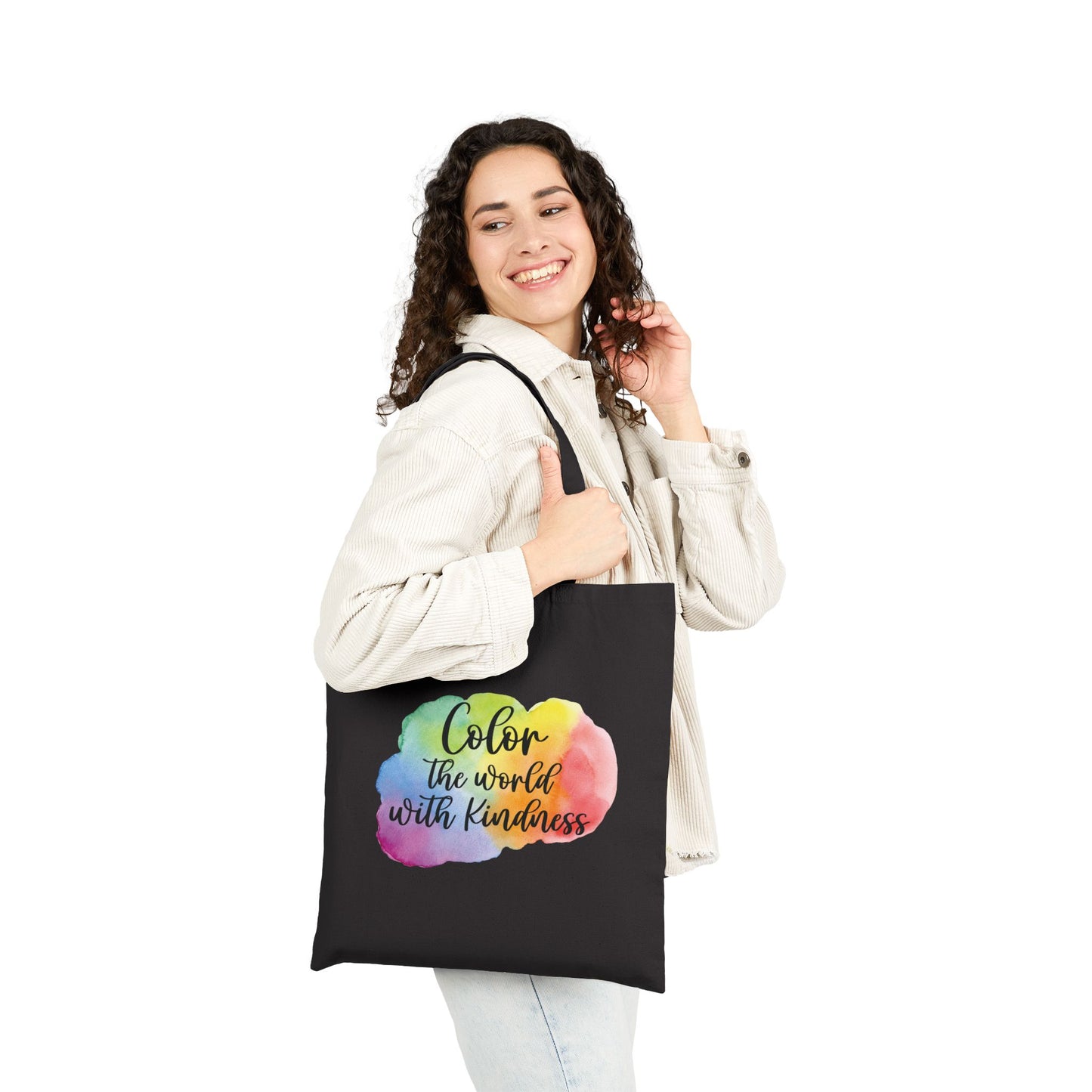 Color the World with Kindness Tote Bag – Reusable Canvas Bag with Inspirational Rainbow Design