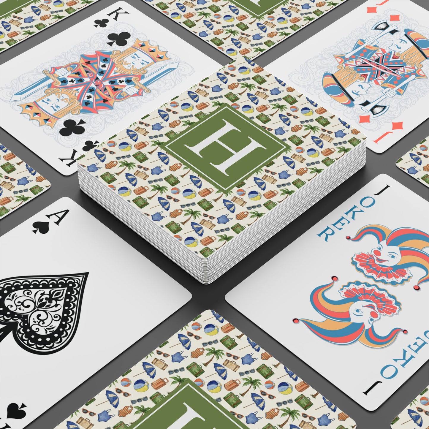 Personalized Vintage Vacation Monogram Playing Cards