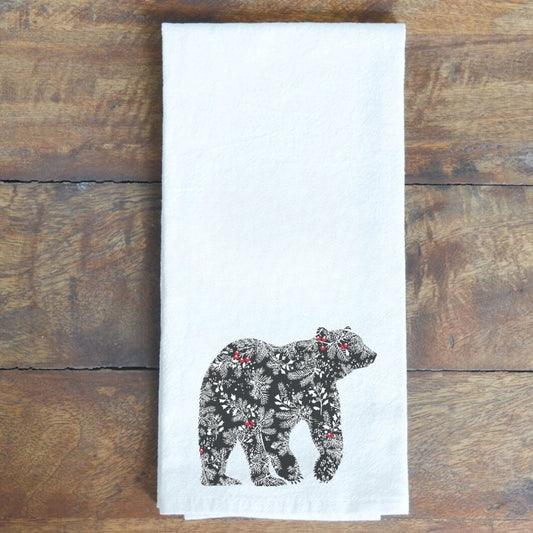 Holiday Woodland Bear Cotton Tea Towel