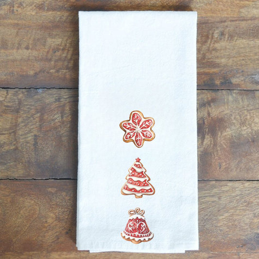 Holiday Red Iced Cookies Cotton Tea Towel