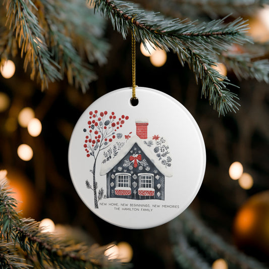 Personalized Holiday Cottage Ornament | Custom Family Name Keepsake
