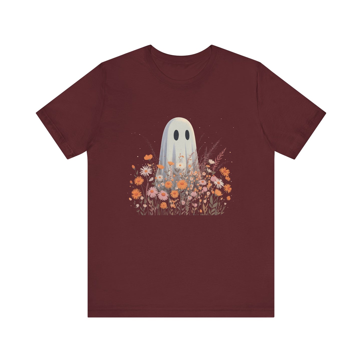 Ghost in Bloom Halloween T-Shirt | Cute Fall Graphic Tee with Wildflowers
