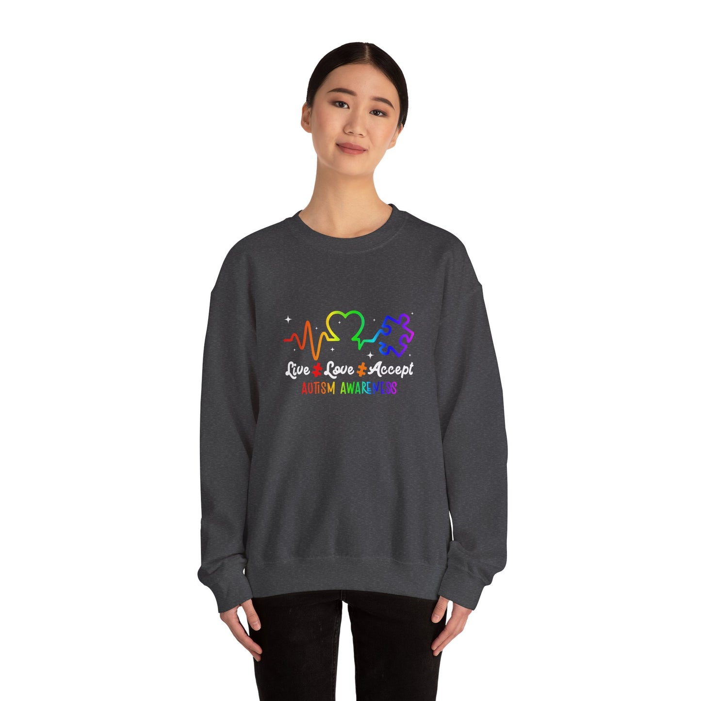 Live Love Accept Autism Awareness Sweatshirt | Neurodiversity Support Crewneck