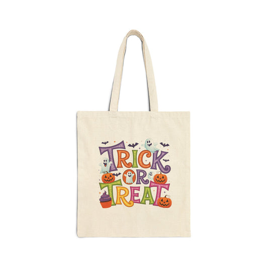 Trick or Treat Halloween Tote Bag – Cute Ghosts, Pumpkins, and Bats | Reusable Candy Bag