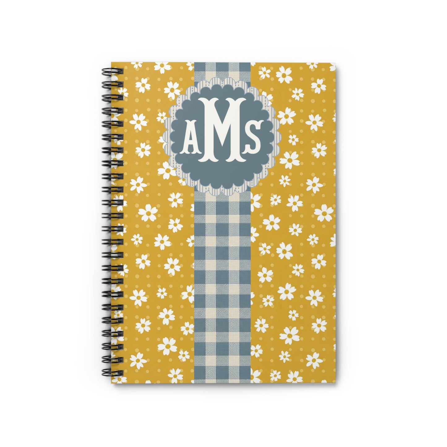 Personalized Floral Gingham Spiral Notebook