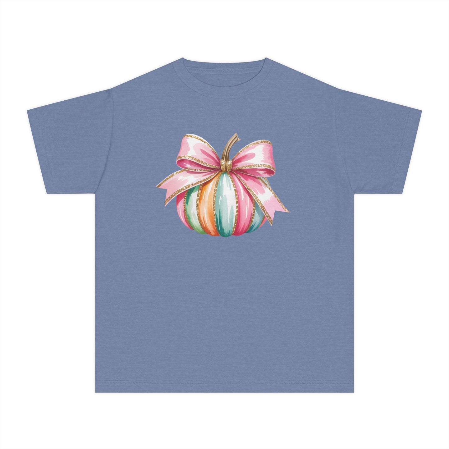 Pastel Pumpkin Bow Kids T-Shirt – Cute Fall Shirt for Girls, Festive Fall Tee, Thanksgiving & Halloween Outfit