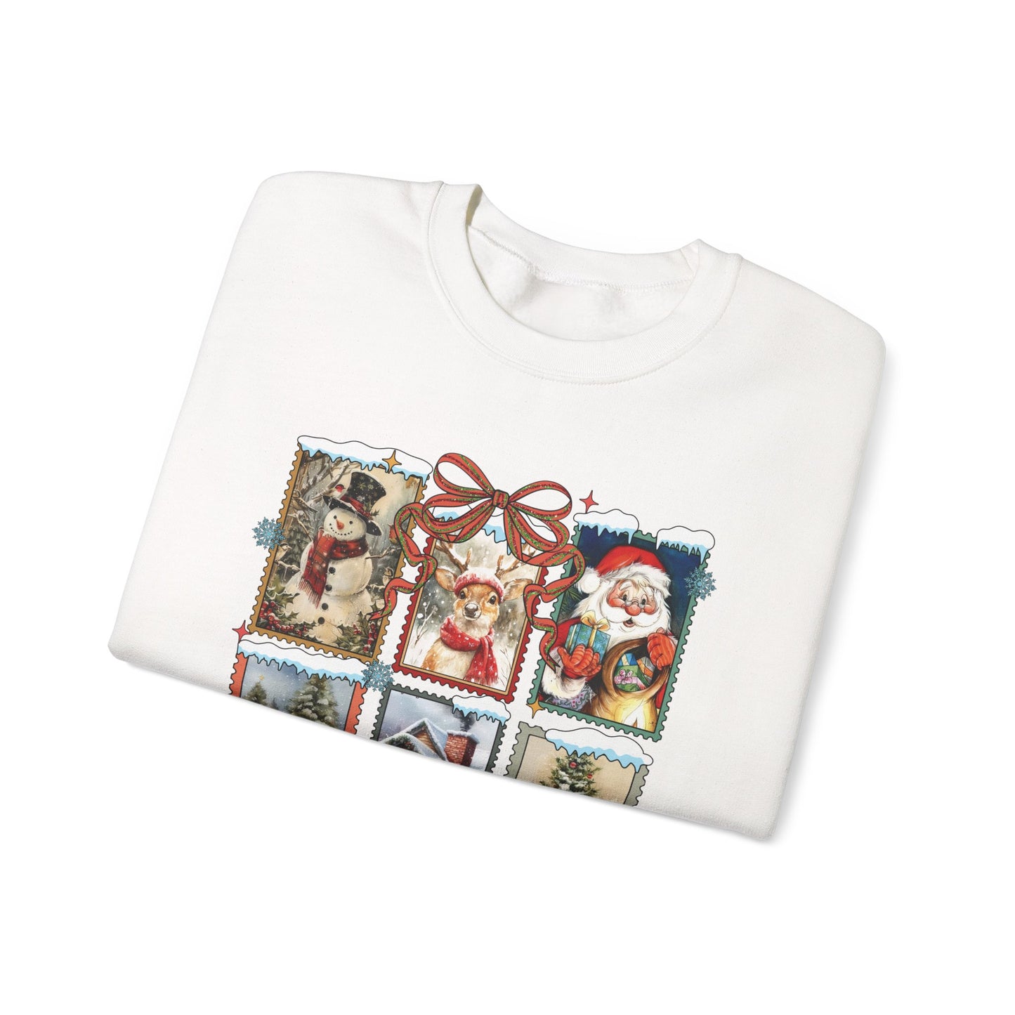 Cozy Christmas Postcard Sweatshirt | Vintage Holiday Graphic Crewneck Sweatshirt for Women