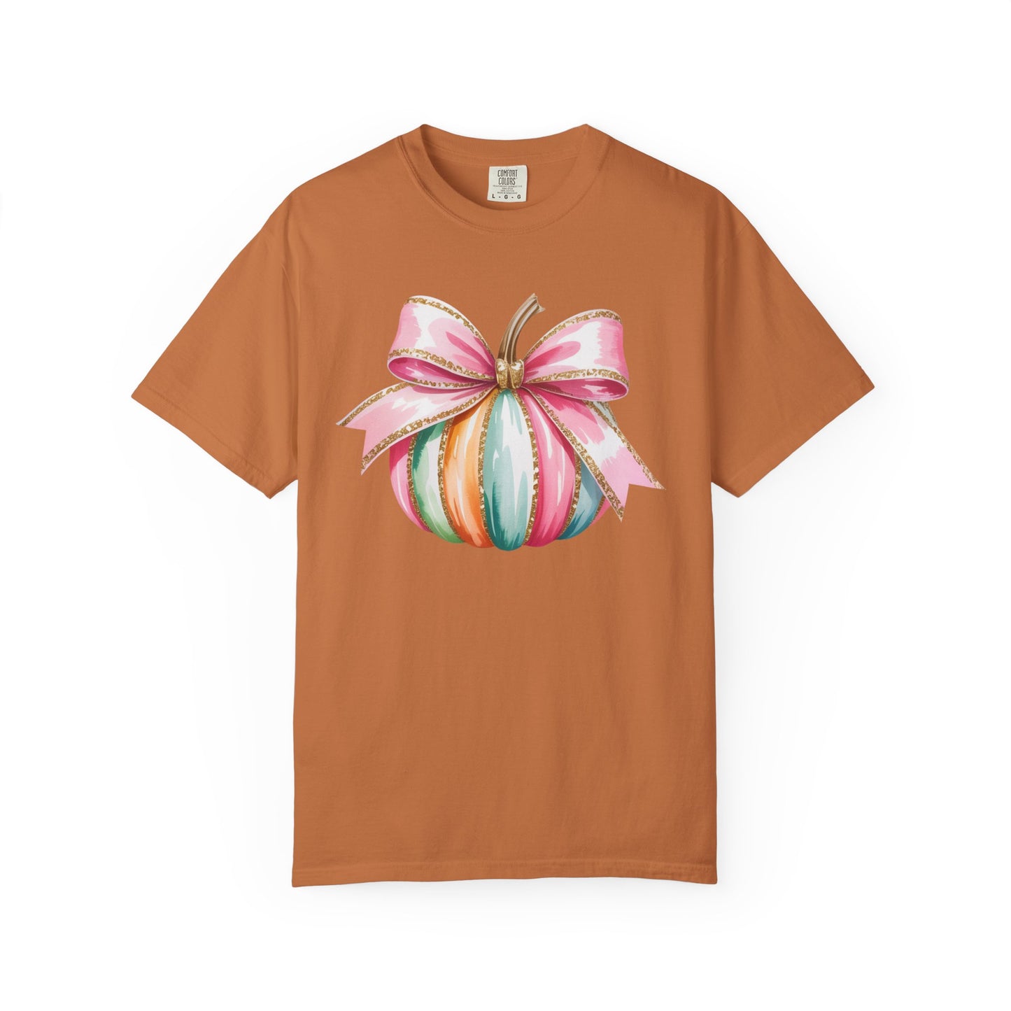 Pastel Pumpkin Bow T-Shirt – Cute Fall Graphic Tee, Teacher Gift, Fall Outfit, Festive Halloween Top