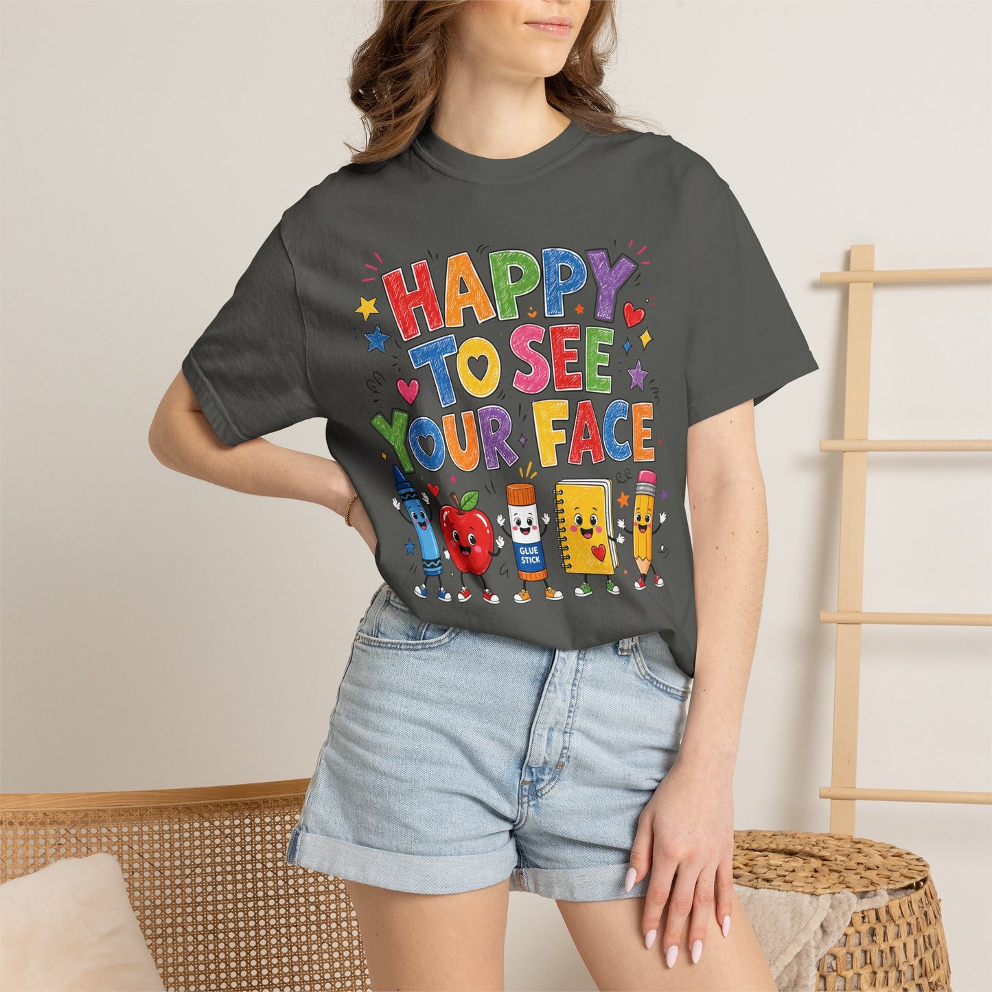 Happy To See Your Face Teacher Shirt | Colorful Back to School T-Shirt