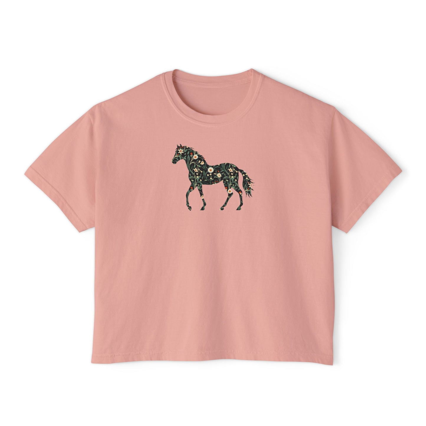 Floral Horse Boxy T-Shirt - Green Vine