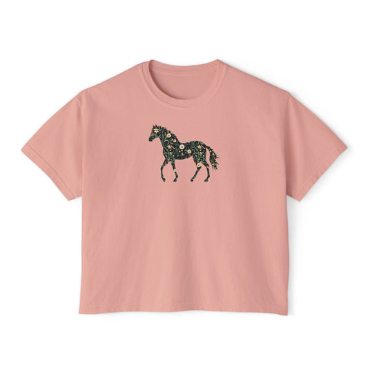 Floral Horse Boxy T-Shirt - Green Vine