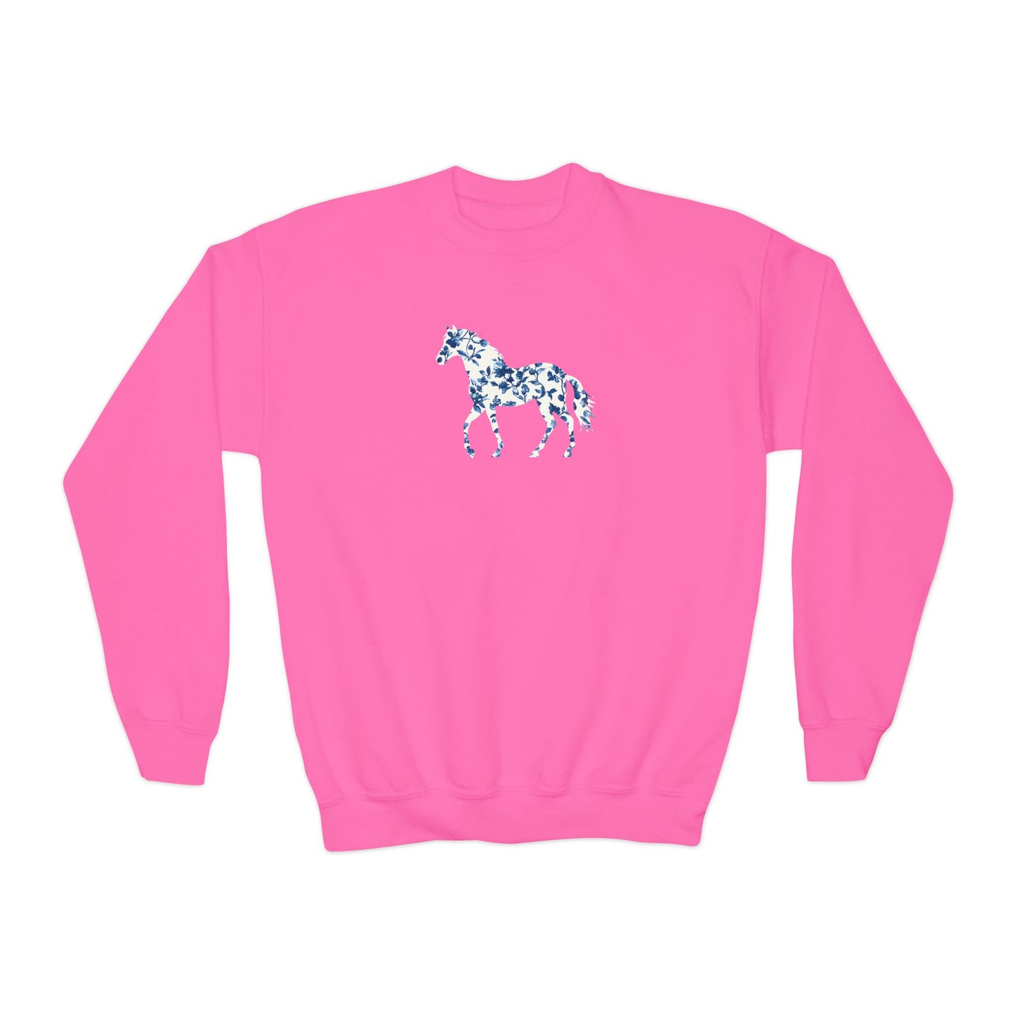 Floral Horse Youth Crewneck Sweatshirt - Blue Vine