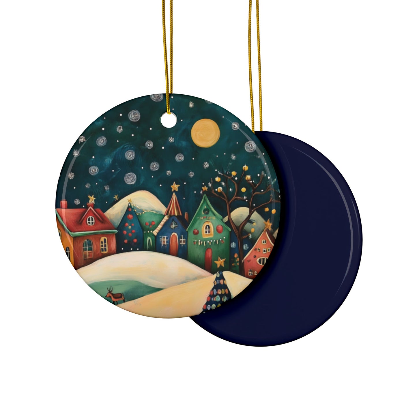 Whimsical Village Ornament | Colorful Winter Night Ceramic Keepsake | The Anchored Bloom Holiday Collection