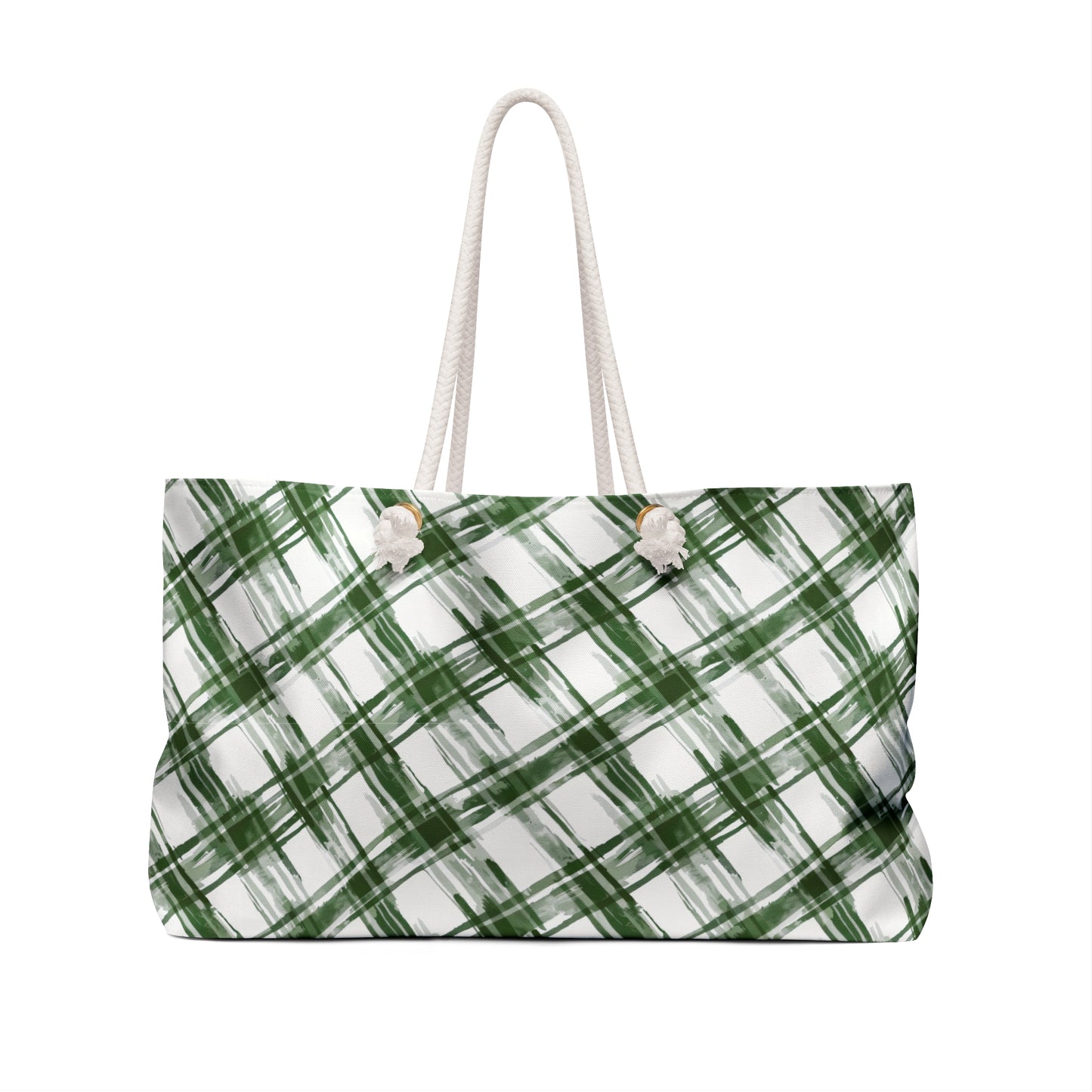 Personalized Green Plaid Rope Handle Weekender Tote Bag