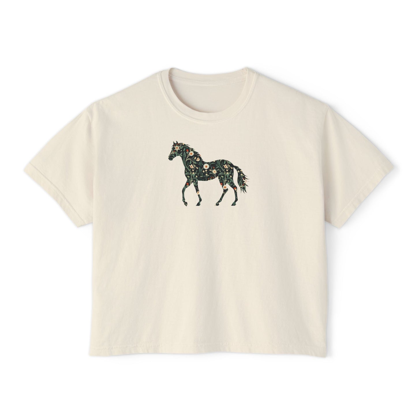 Floral Horse Boxy T-Shirt - Green Vine