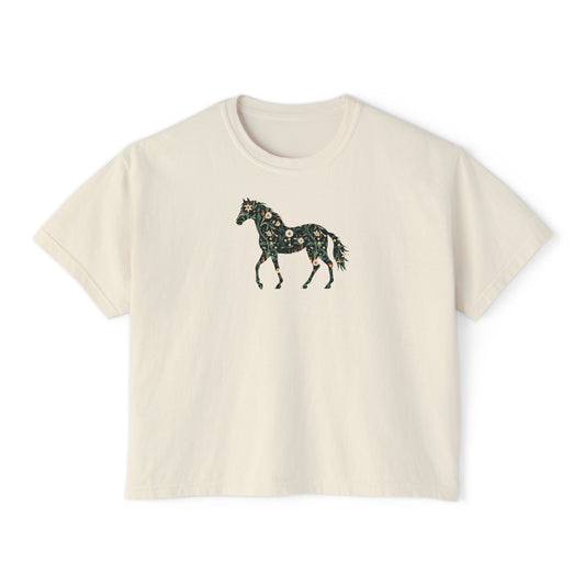Floral Horse Boxy T-Shirt - Green Vine