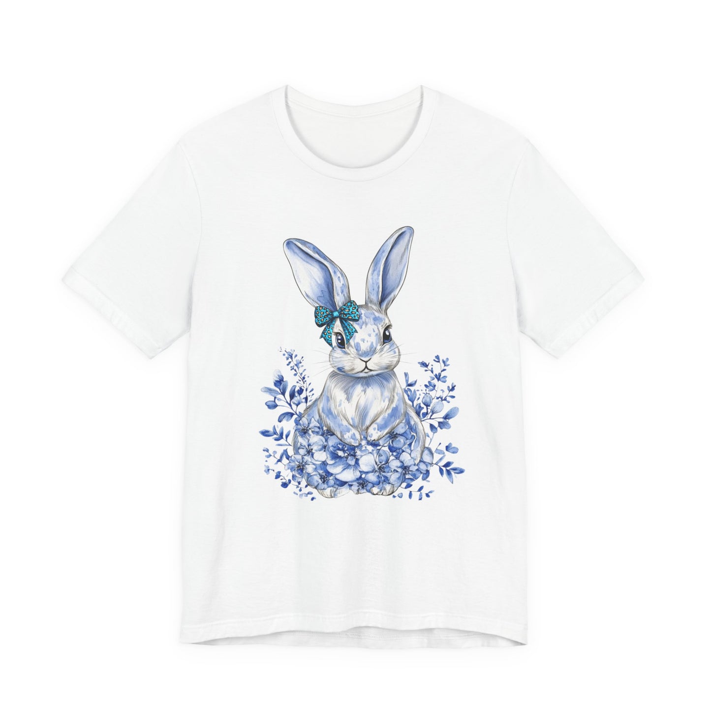 Blue Floral Bunny Shirt | Watercolor Easter Rabbit Tee