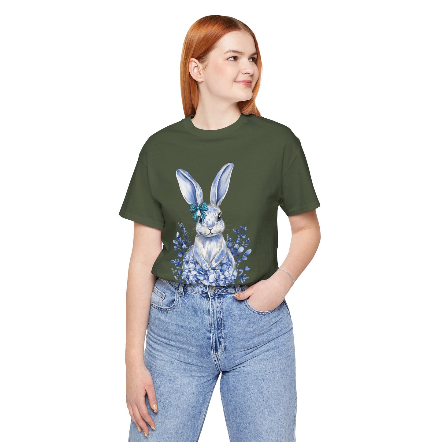 Blue Floral Bunny Shirt | Watercolor Easter Rabbit Tee