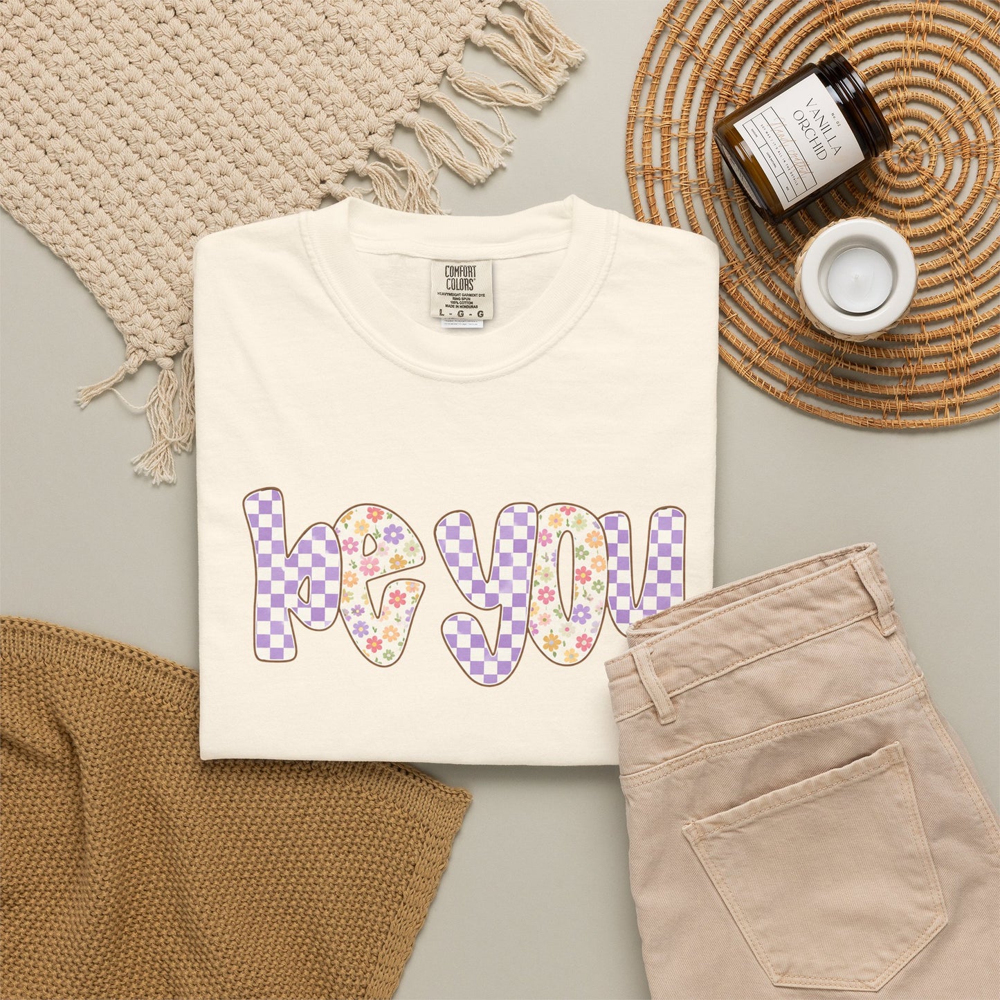 Be You Comfort Colors® T-Shirt | Retro Floral Checkered Inspirational Shirt