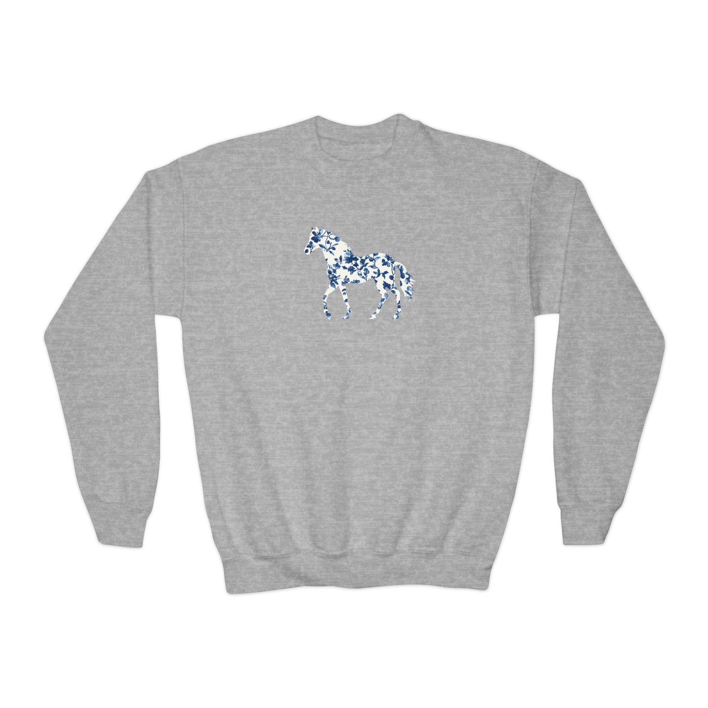 Floral Horse Youth Crewneck Sweatshirt - Blue Vine