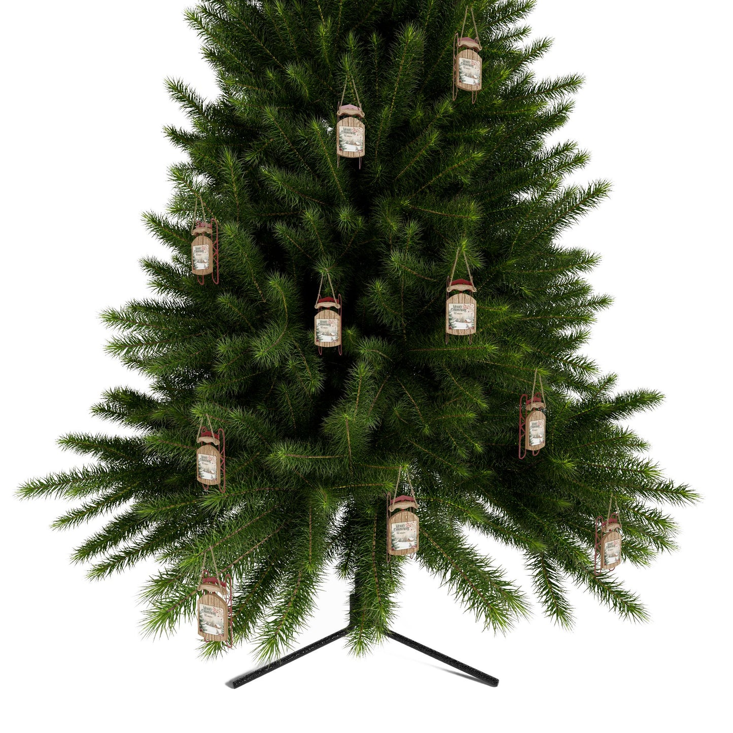 Personalized Christmas Sled Ornament with Scenic Winter Village Art by The Anchored Bloom