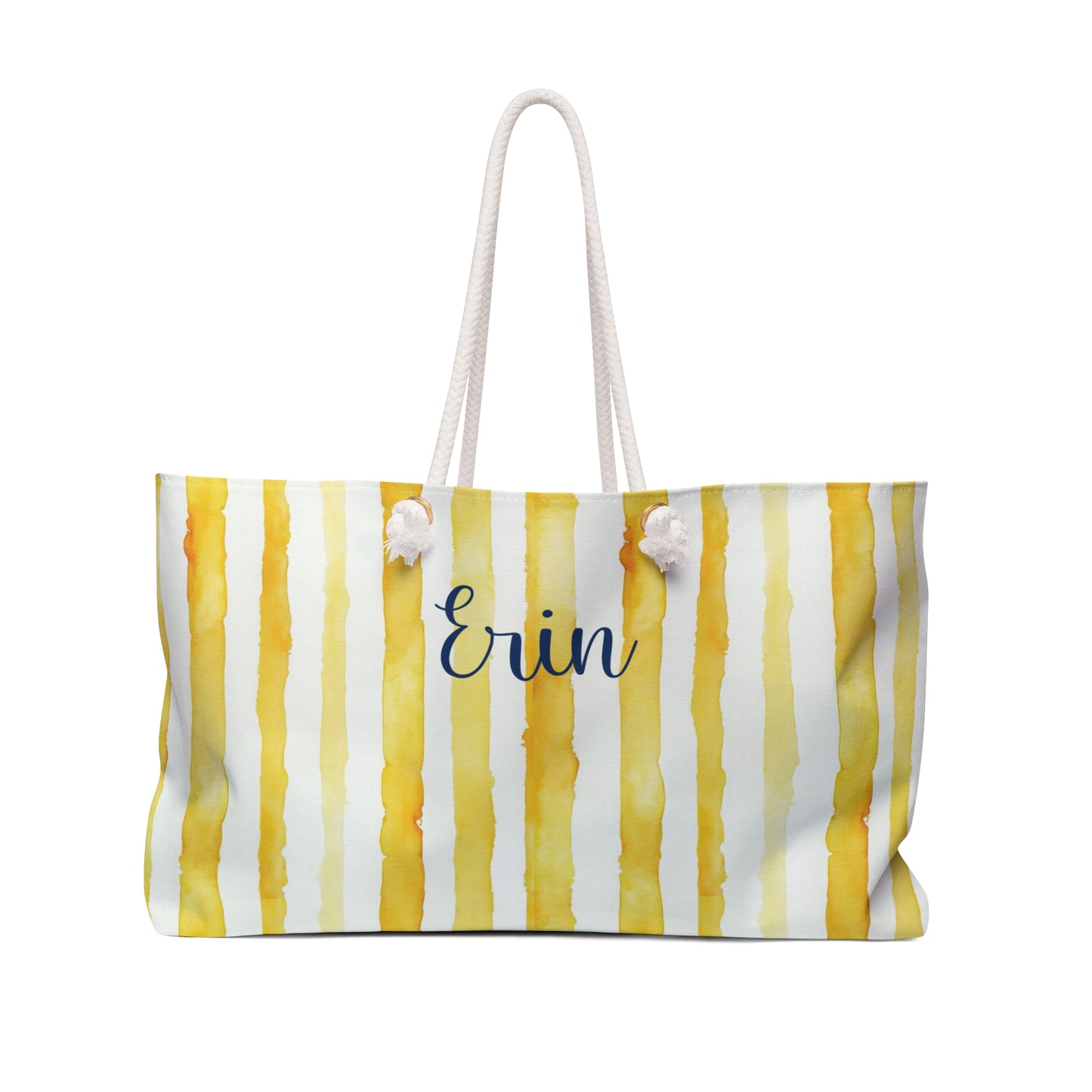 Personalized Golden Stripe Rope Handle Tote Bag